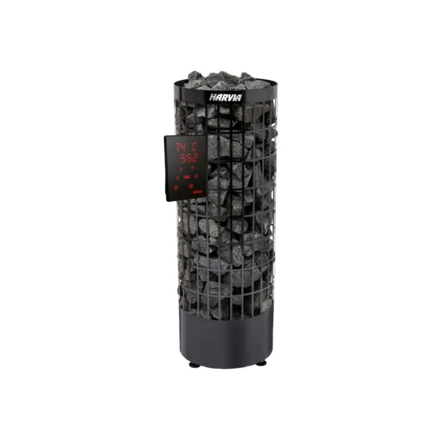 Electric Sauna Heater Harvia Cilindro PC70XE 7KW - Black Steel with Digital Controller (HPC7004MXE) + 4 Boxes Stones 5-10 cm 20 kg (AC3000)