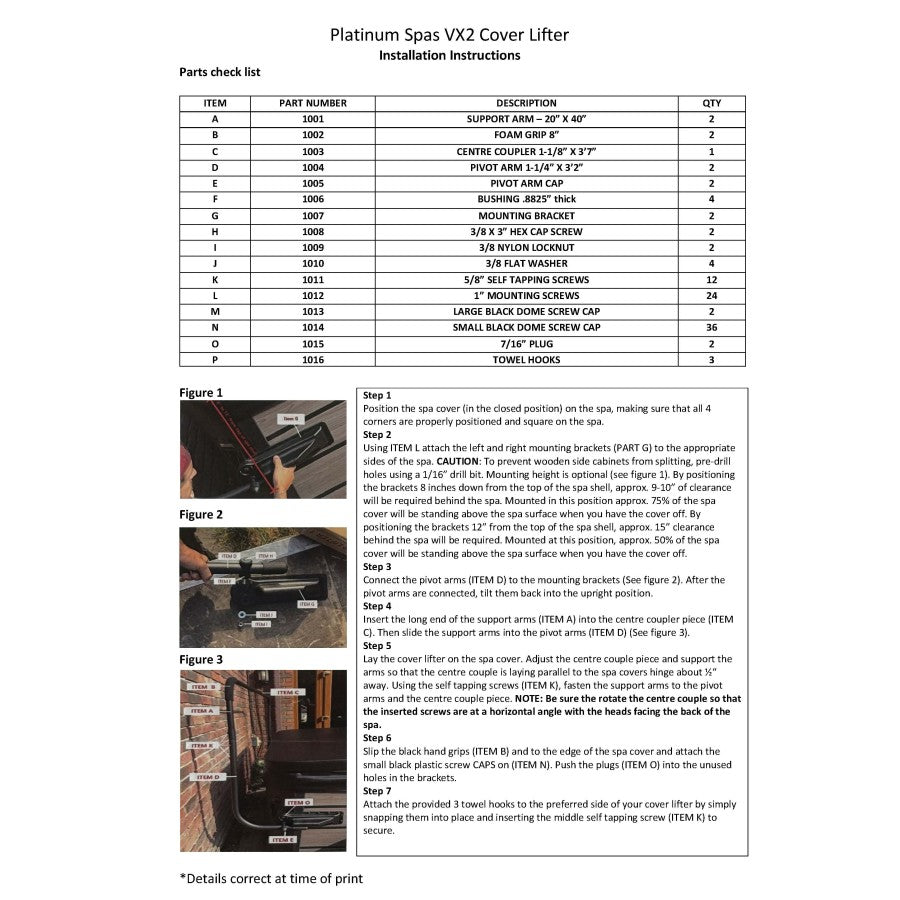 Platinum Spas VX2 Cover Lifter (YD205)